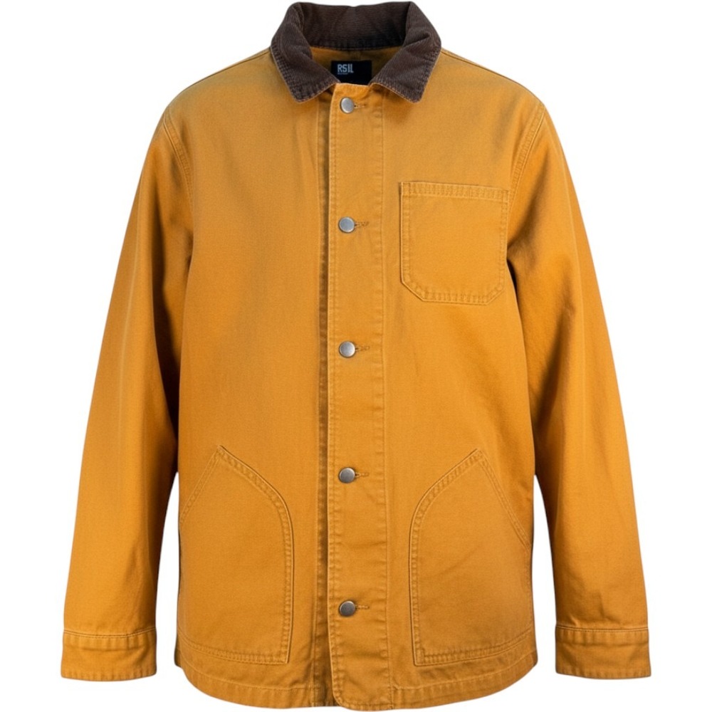 RSQ Collective Mens XL Mustard Yellow Duck Canvas Chore Jacket Corduroy Collar